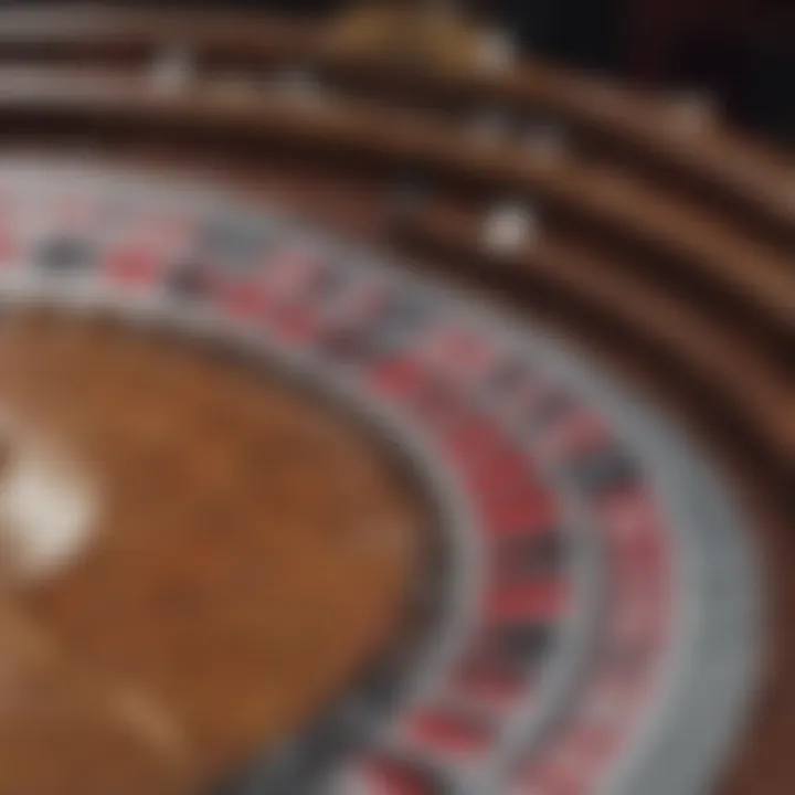 Close-up of roulette wheel with a ball in motion