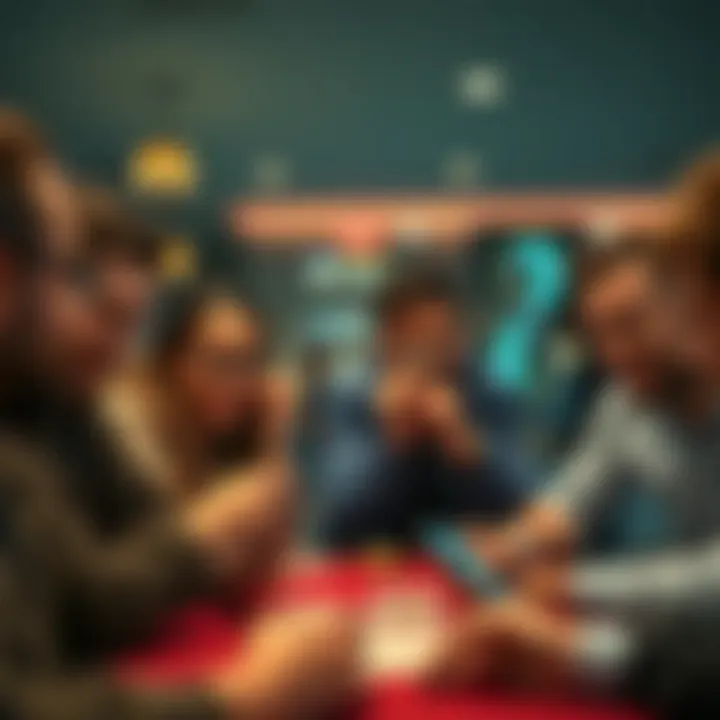 Group of friends enjoying a card game on iPhones