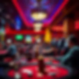 A vibrant depiction of a lively social casino environment