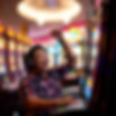 Celebrating a Win at the Slot Machine A player celebrating a win at the slot machine