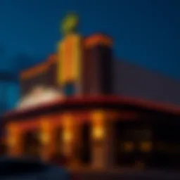 An elegant casino exterior illuminated at night in Louisiana