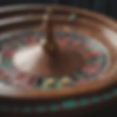 A close-up of a roulette wheel and chips.