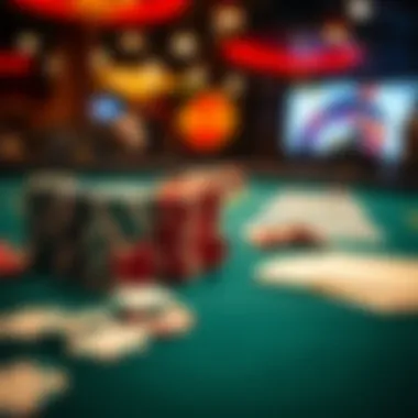 Poker Chips and Cards on Tournament Table Close-up of poker chips and cards on the table during a tournament