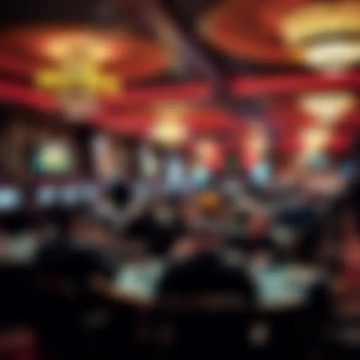 Bustling Poker Tournament at Hard Rock Casino Overview of a bustling poker tournament at Hard Rock Casino