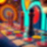 Colorful Plinko board with pegs and slots