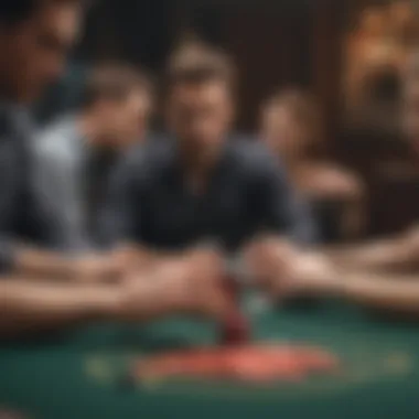 Close-up of a poker table with focused players engaged in the game