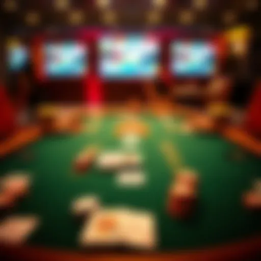 Virtual Texas Hold'em Table An overview of a Texas Hold'em virtual table with digital cards and chips.