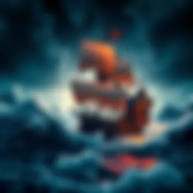 An intricate pirate ship sailing through turbulent seas, representing adventure and excitement.