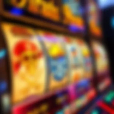 A close-up of colorful slot machine reels featuring pirate-themed symbols like skulls and swords.