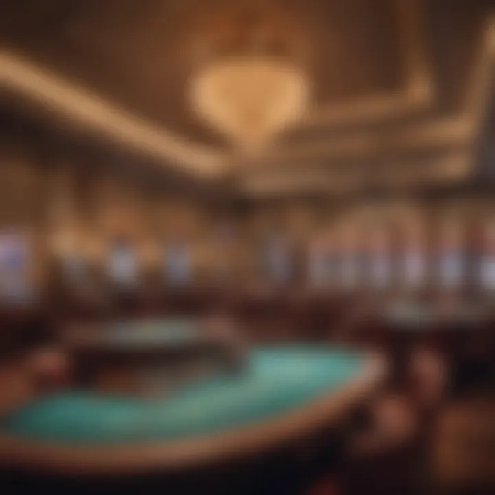 Interior of a luxurious casino showcasing gaming tables