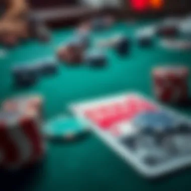 A close-up view of poker chips and NFL-themed cards