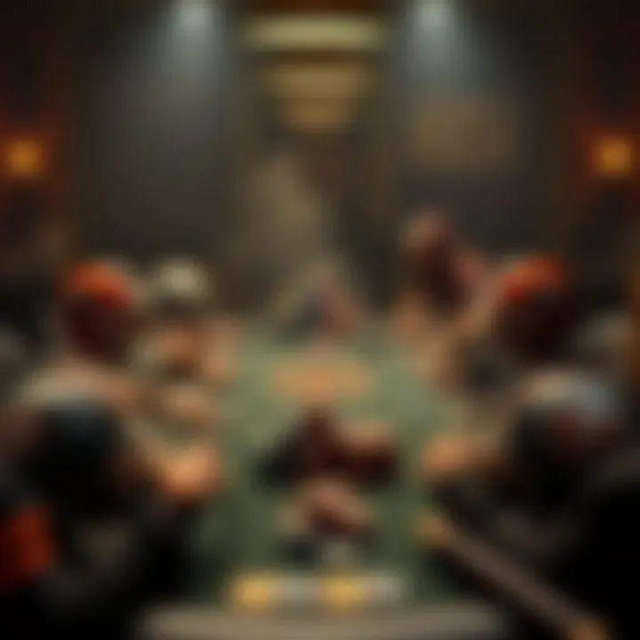 A strategic poker table setup with NFL memorabilia