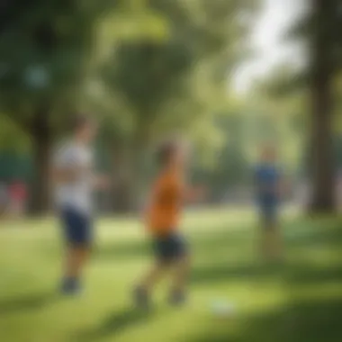 Children joyfully participating in a game of frisbee in a park