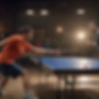 A pair of athletes playing a friendly game of table tennis