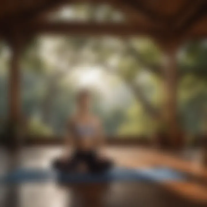 A serene landscape depicting individuals engaging in yoga