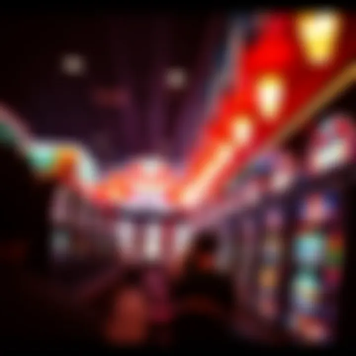 Modern Arcade Atmosphere: Engaging Environment An interior view of a modern slot machine arcade bustling with activity.