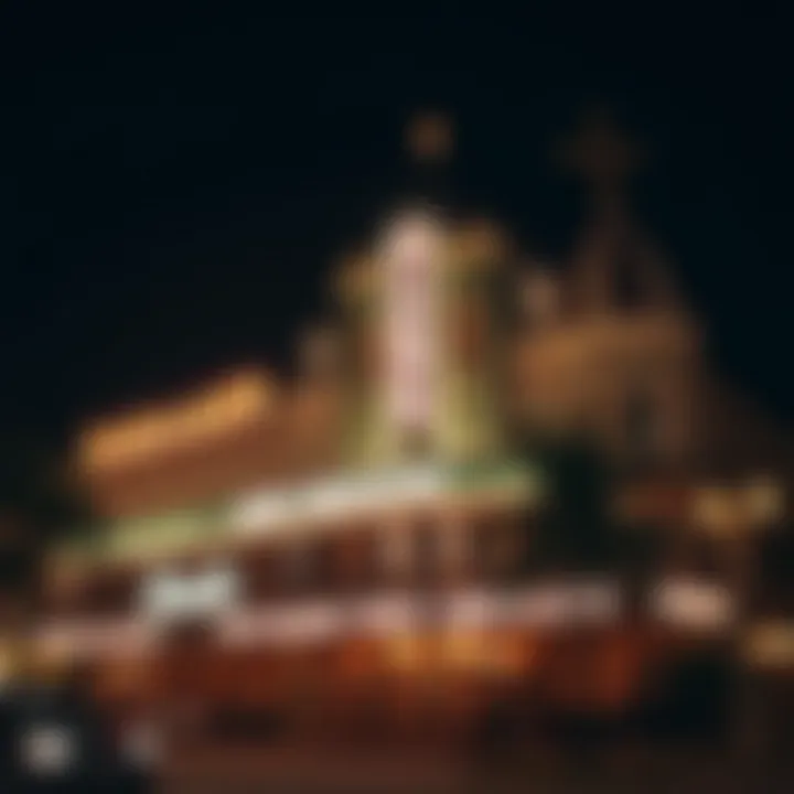 The iconic facade of Harrah's New Orleans at night, illuminated