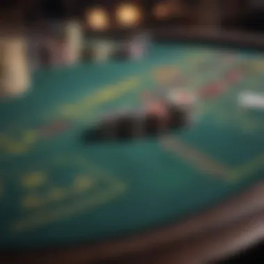 Close-up of blackjack table with high value chips