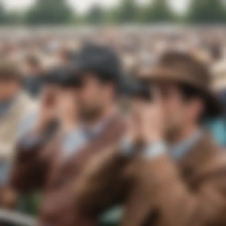 Spectators using binoculars to enhance their viewing experience at a horse racing event.