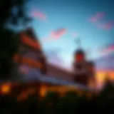 Exterior view of Kewadin Casino under a vibrant sunset