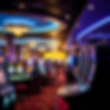 Interior view of the gambling floor, highlighting various gaming tables and slot machines in use