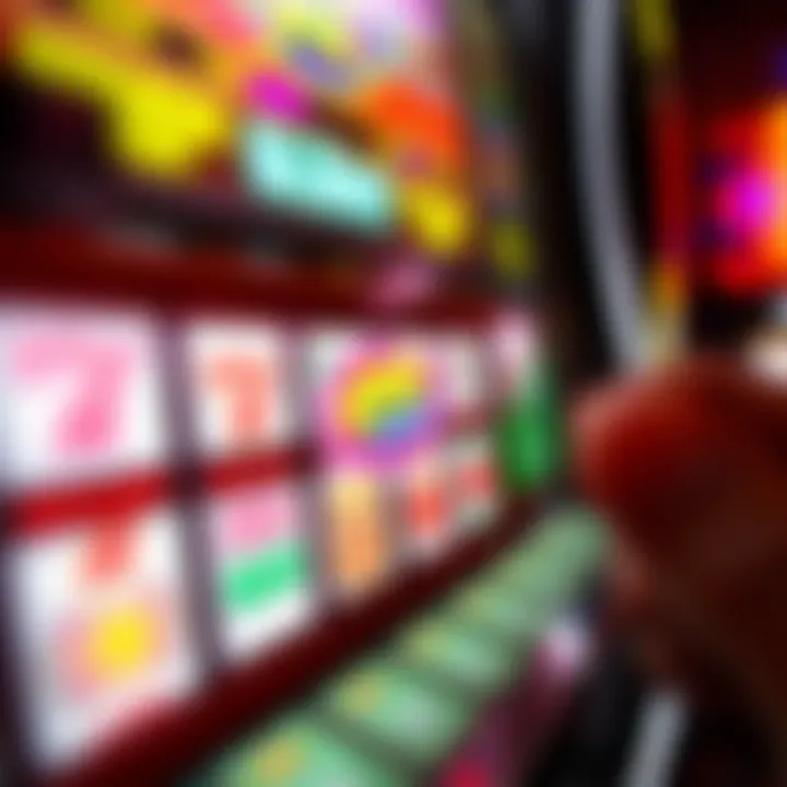 A close-up of a vibrant slot machine with colorful graphics