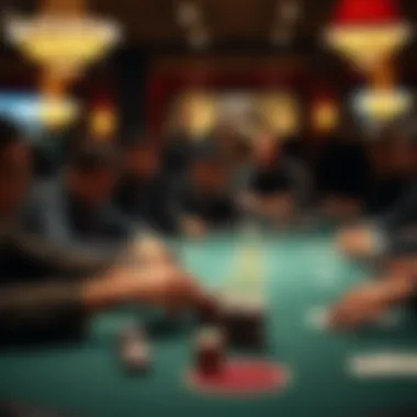 A high-stakes poker table with focused players