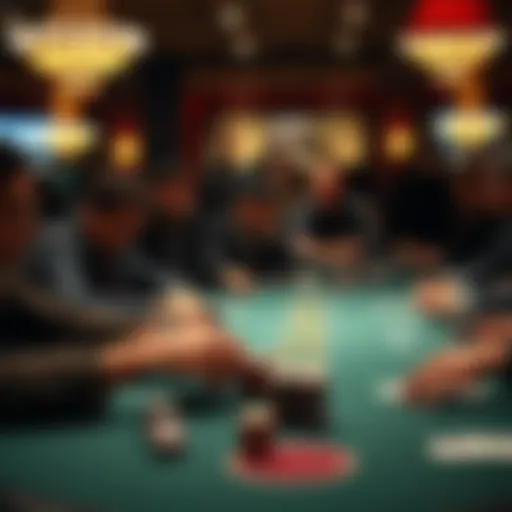 A high-stakes poker table with focused players