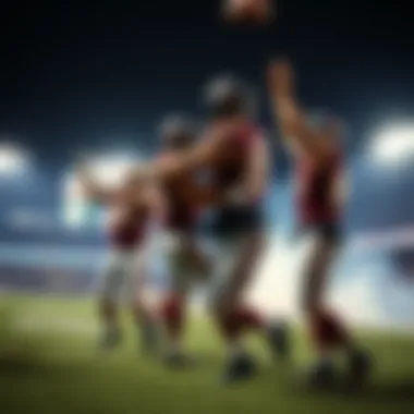 A dramatic touchdown celebration showcasing team unity and excitement.