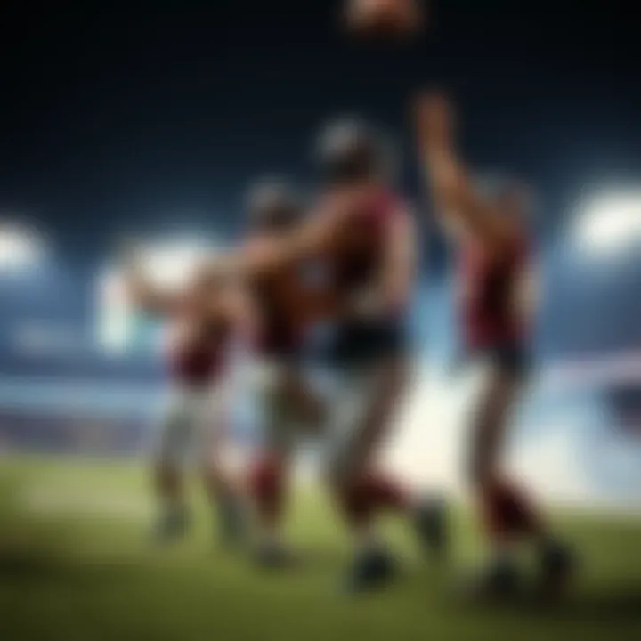 A dramatic touchdown celebration showcasing team unity and excitement.