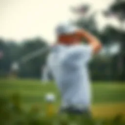 A golfer focused on the swing